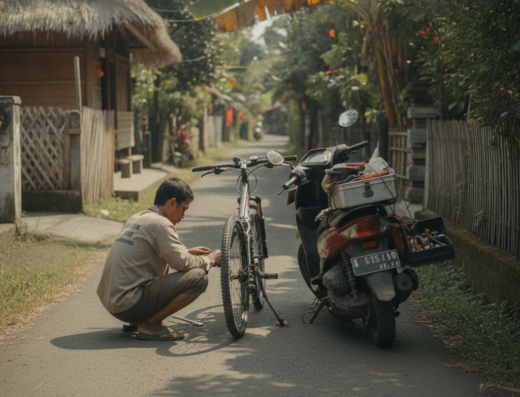 Wayan Bike Mobile Mechanic, Jl. Pantai Berawa, Bali — illustrative AI-generated image (Gemini)