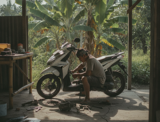 Nyoman's Canggu Scooter Repair & Spares, Canggu, Badung, Bali — illustrative AI-generated image (Gemini)