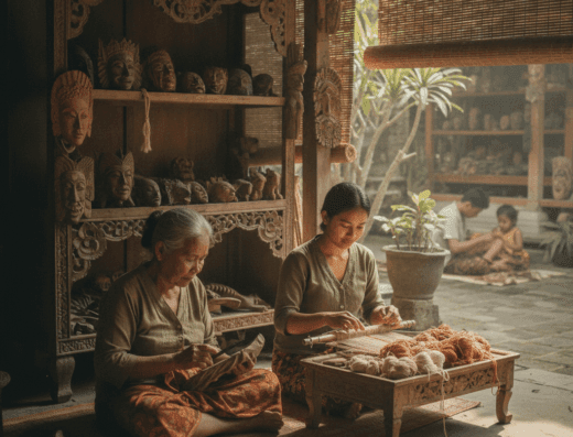 Tenganan Gringsing Weaver (family workshop), Tenganan, Karangasem, Bali — illustrative AI-generated image (Gemini)