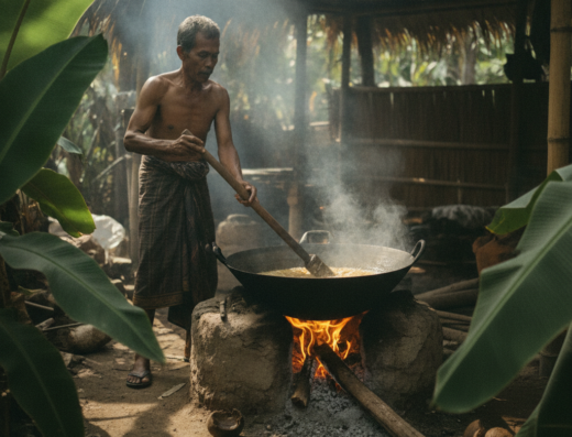 I Nyoman Sugata Palm Sugar Workshop, Sidemen, Karangasem, Bali — illustrative AI-generated image (Gemini)