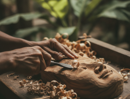 Gusti Wood Carving, Mas, Ubud, Bali — illustrative AI-generated image (Gemini)