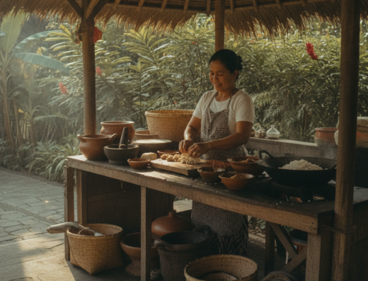 Nasi Ayam Kedewatan Ibu Mangku, Kedewatan, Ubud, Bali — illustrative AI-generated image (Gemini)